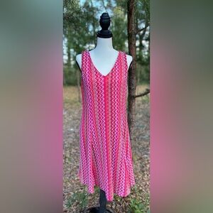 Cato V-Neck Knit Dress in Pink and Red Zigzag